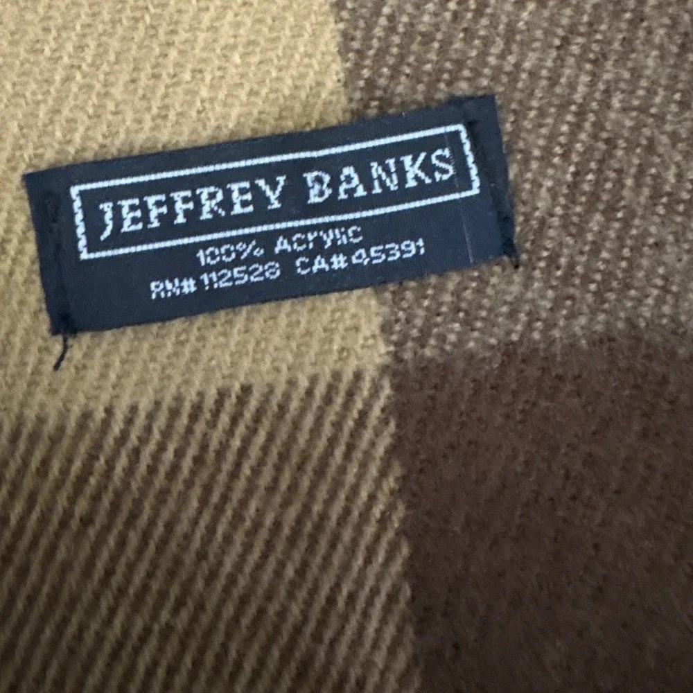 Jeffrey Banks Scarf Mens Chocolate Brown Orange Plaid Fringed Granola‎ Gorpcore